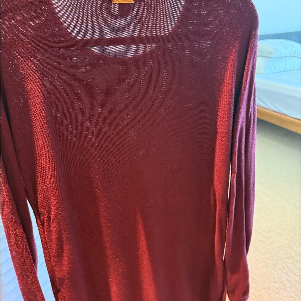 Michael Kors sweater, size small burgundy knit top with gold zippers - Picture 4 of 9